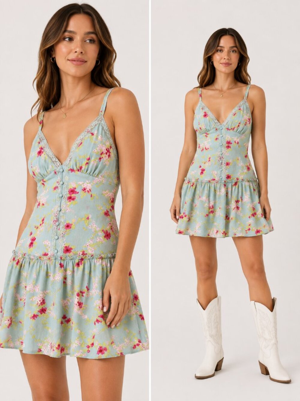 Wild Fable Sage Green Floral Slip Mini Dress Size XS cottagecore coquette
